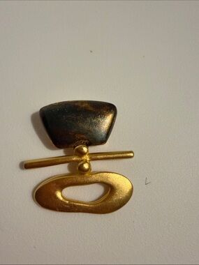 Gold-Tone Abstract Brooch with Patina Accent - Feminine Statement Accessory